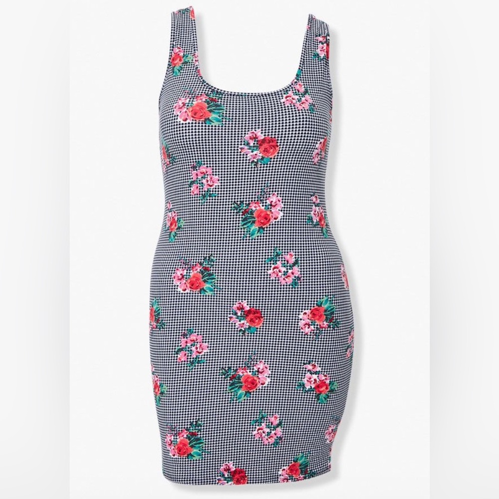 2X Gingham Floral Bodycon